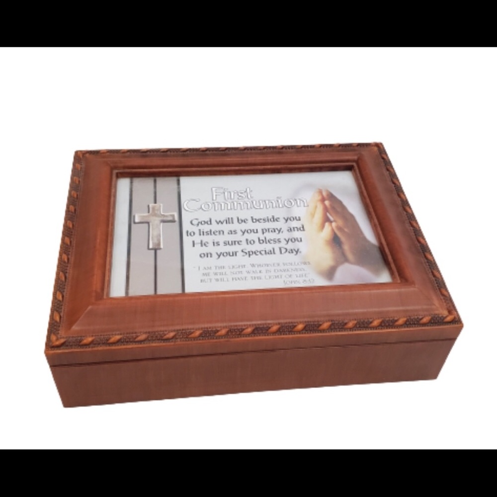 First Communion Wooden Music Box Picture Frame Keepsake